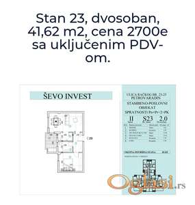 Novi Sad, Petrovaradin, direktno od investitora!